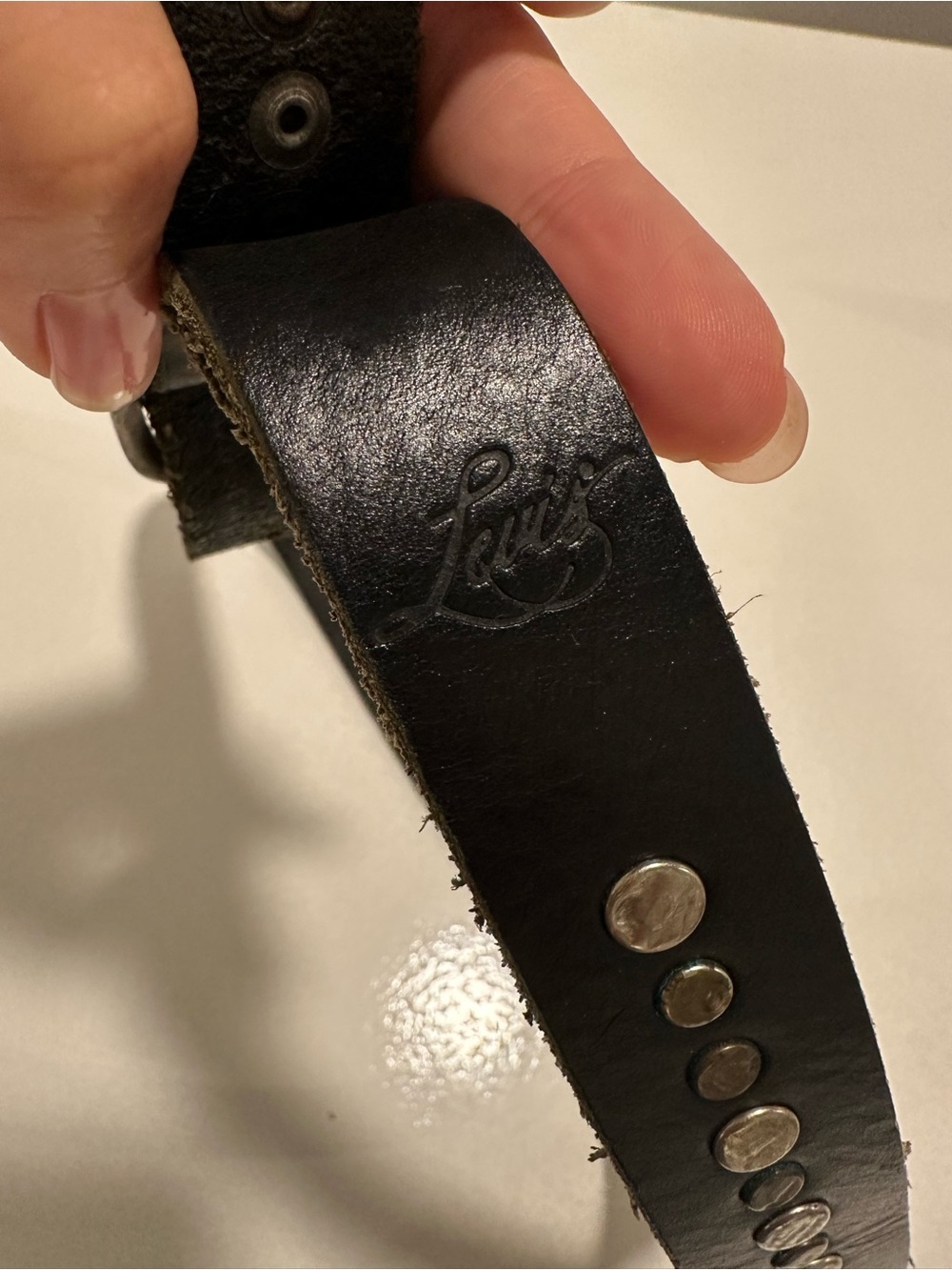 Levi's Black Leather Studded Belt with Silver Buckle - Picture 3 of 8